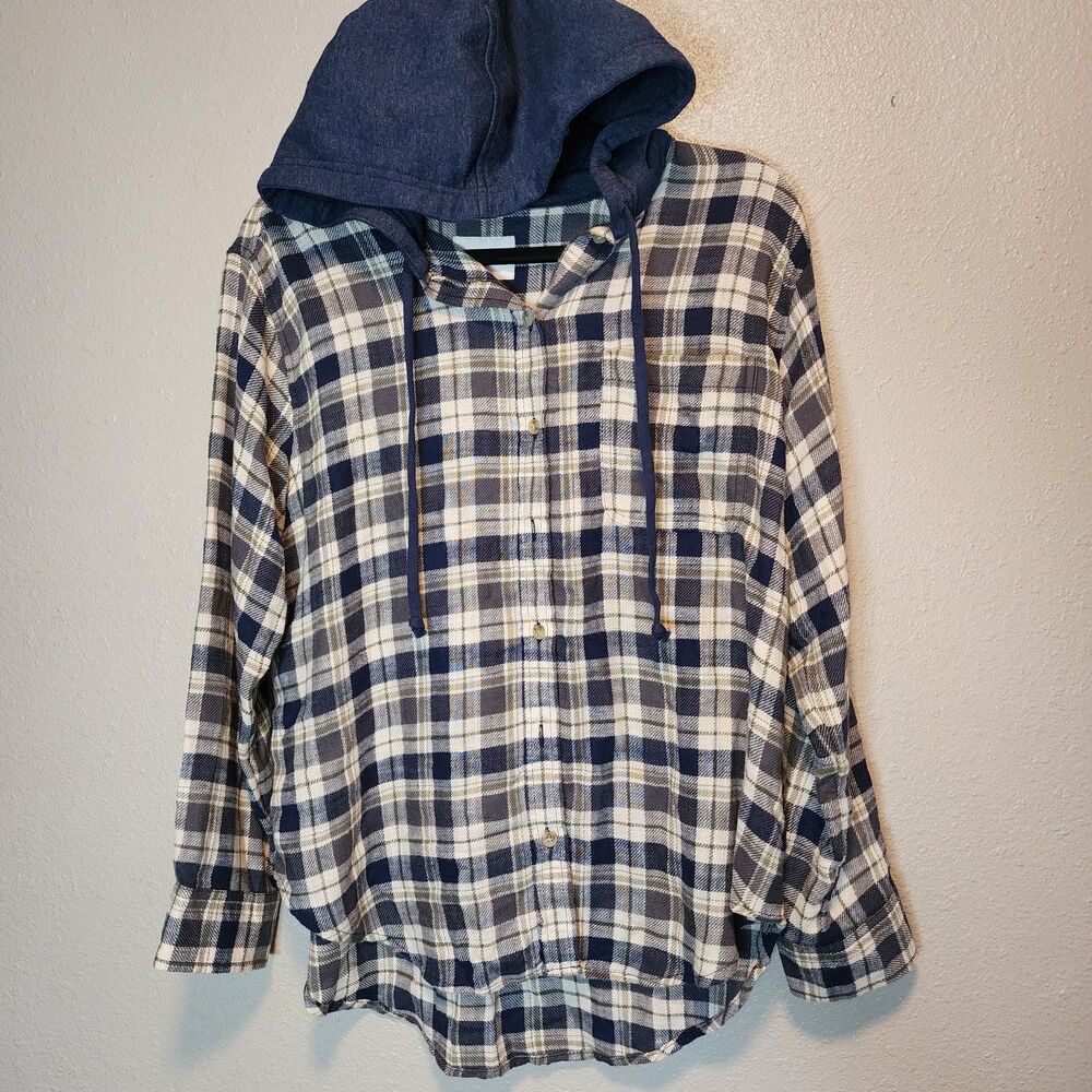 American Eagle Hooded Plaid Flannel Button Down Shirt Size S